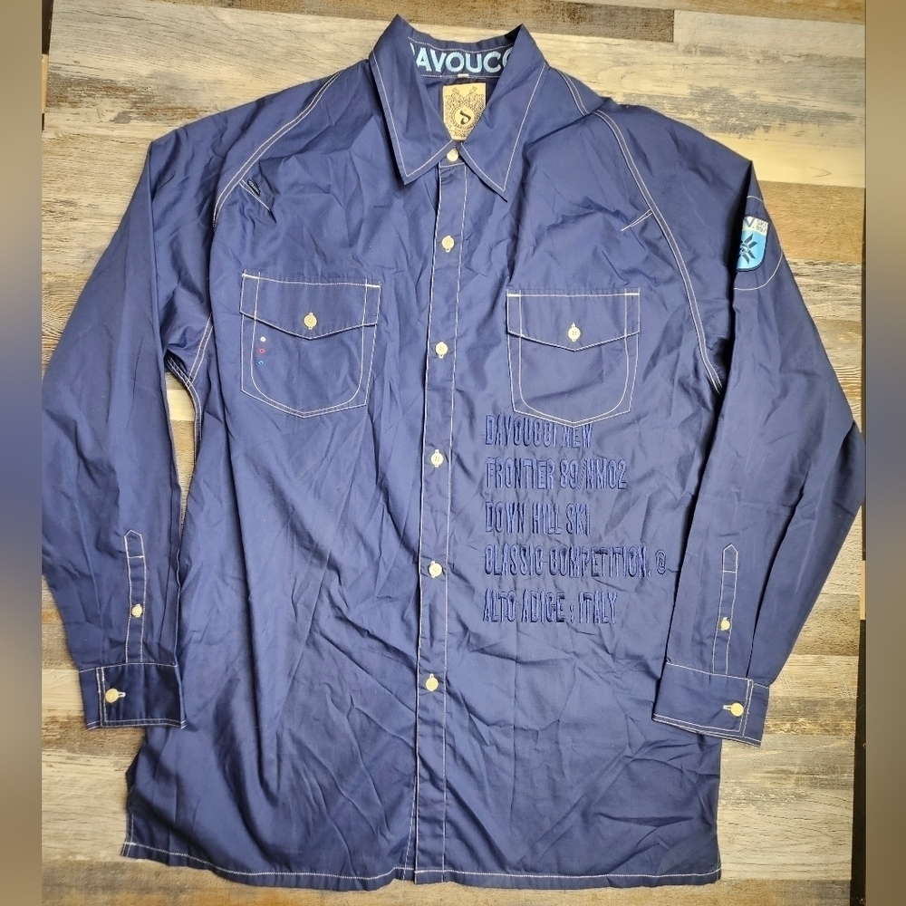 Davoucci Long Sleeve Button Down Large Blue 89 Ski Team